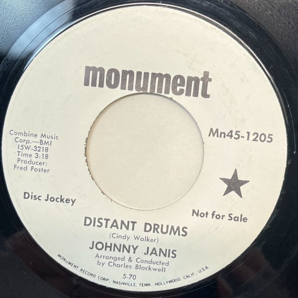 Johnny Janis Distant Drums / Ride Me Donkey 45 Country Promo Monument 1205
